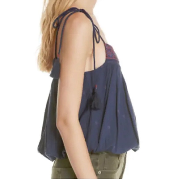 FREE PEOPLE Navy Blue Eternal Love Embroidered Tassel Tank Size Medium NEW! - Picture 3 of 12
